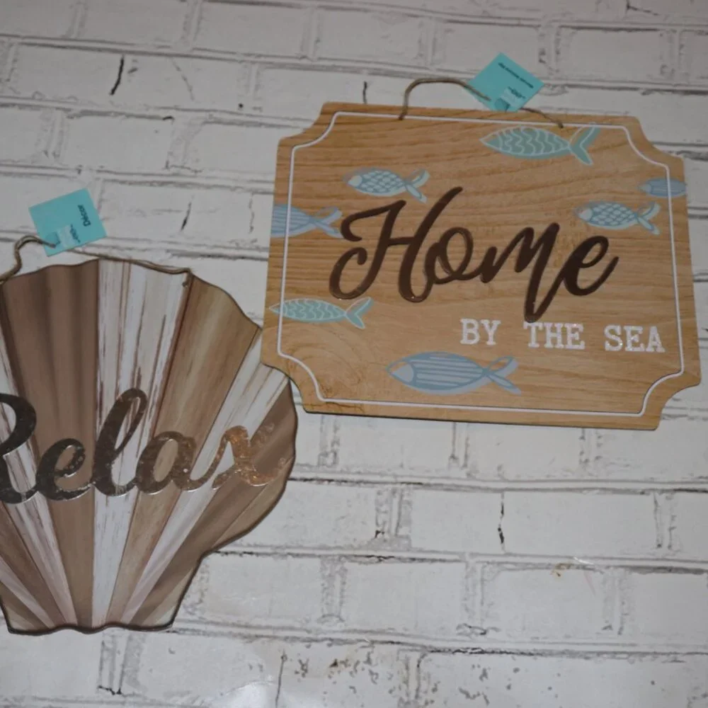 🤍 Set of 2 Coastal Wall Signs · NWT · “Home by the Sea” + “Relax”